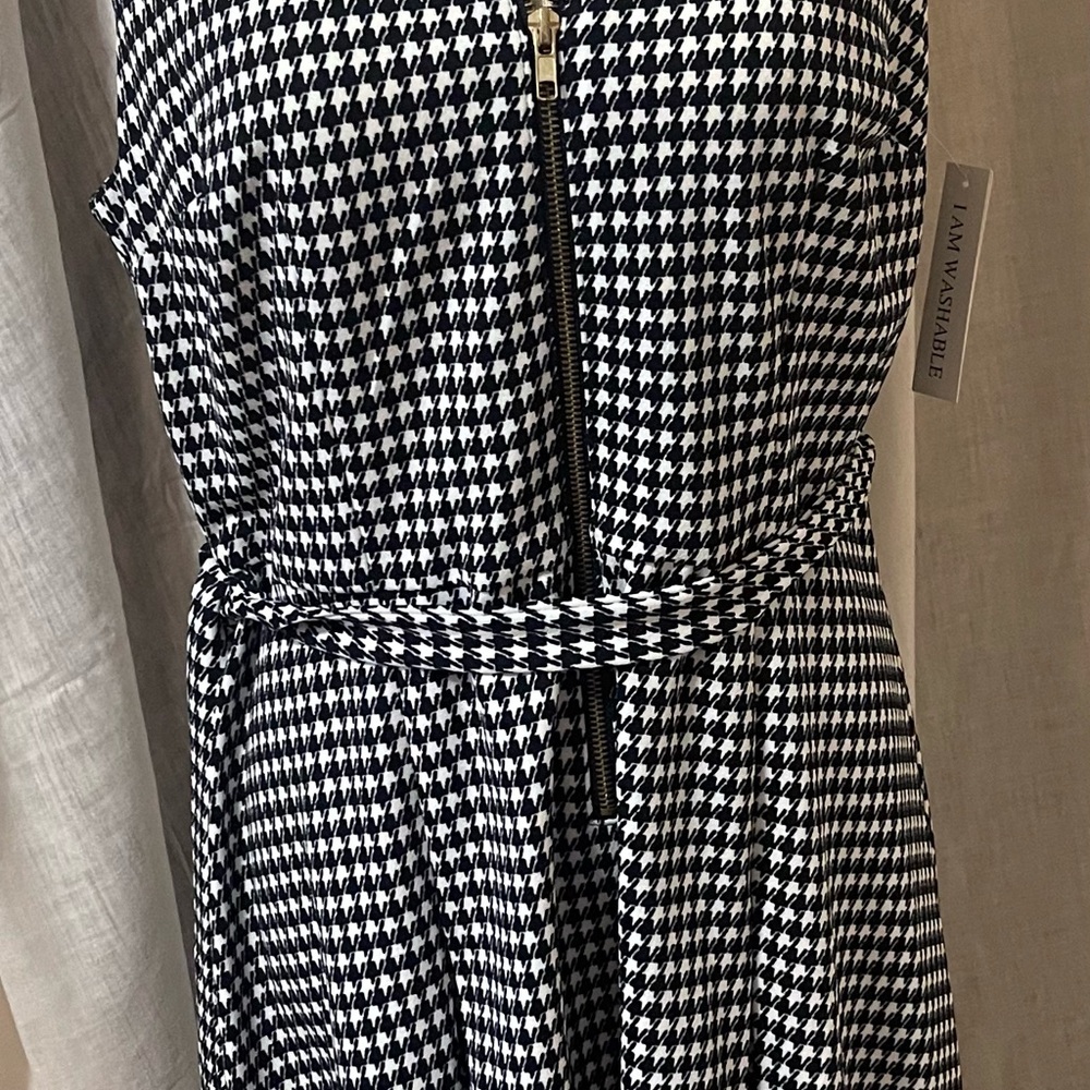 Zip-Front Belted Dress - Black & White